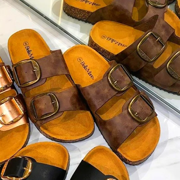 Slides brown cork large buckle w/ arch support - Picture 3 of 8